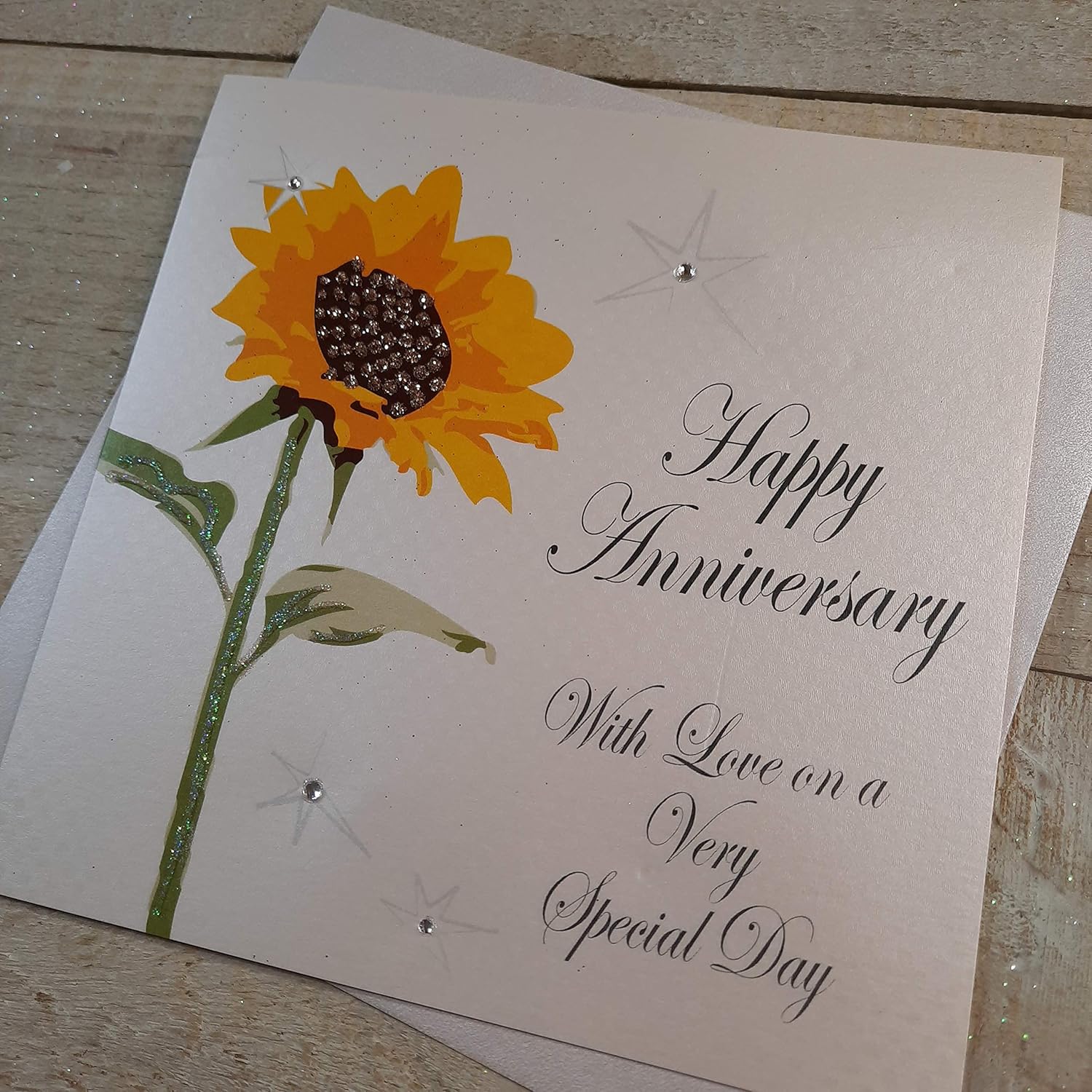 WHITE COTTON CARDS Happy Love On A Very Special Day, Handmade Anniversary Card (Sunflower), 16cm x 16cm - Image 4