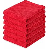 PurpleEssences Red Kitchen Towels Set of 6, Waffle Weave 100% Cotton | 15x25 Inch Dish Towels - Super Absorbent Tea Towels, Quick Dry Dish Cloths for Kitchen with Hanging Loop