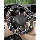 SEG Direct Boho Steering Wheel Cover with Baja Blanket Cloth, Ethnic Style Auto Wheel Cover Made of Coarse Flax, Fits 14 1/2-15 1/4 inches Car Wheel