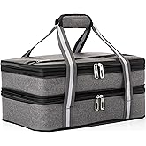 Stack Store Plus More Insulated Casserole Carrier for Hot or Cold Food, Lasagna Holder for Picnic, Potluck, Cookout - Fits 9” x 13” and 11” x 15” Baking Dish – Expandable Double Thermal Bag in Gray