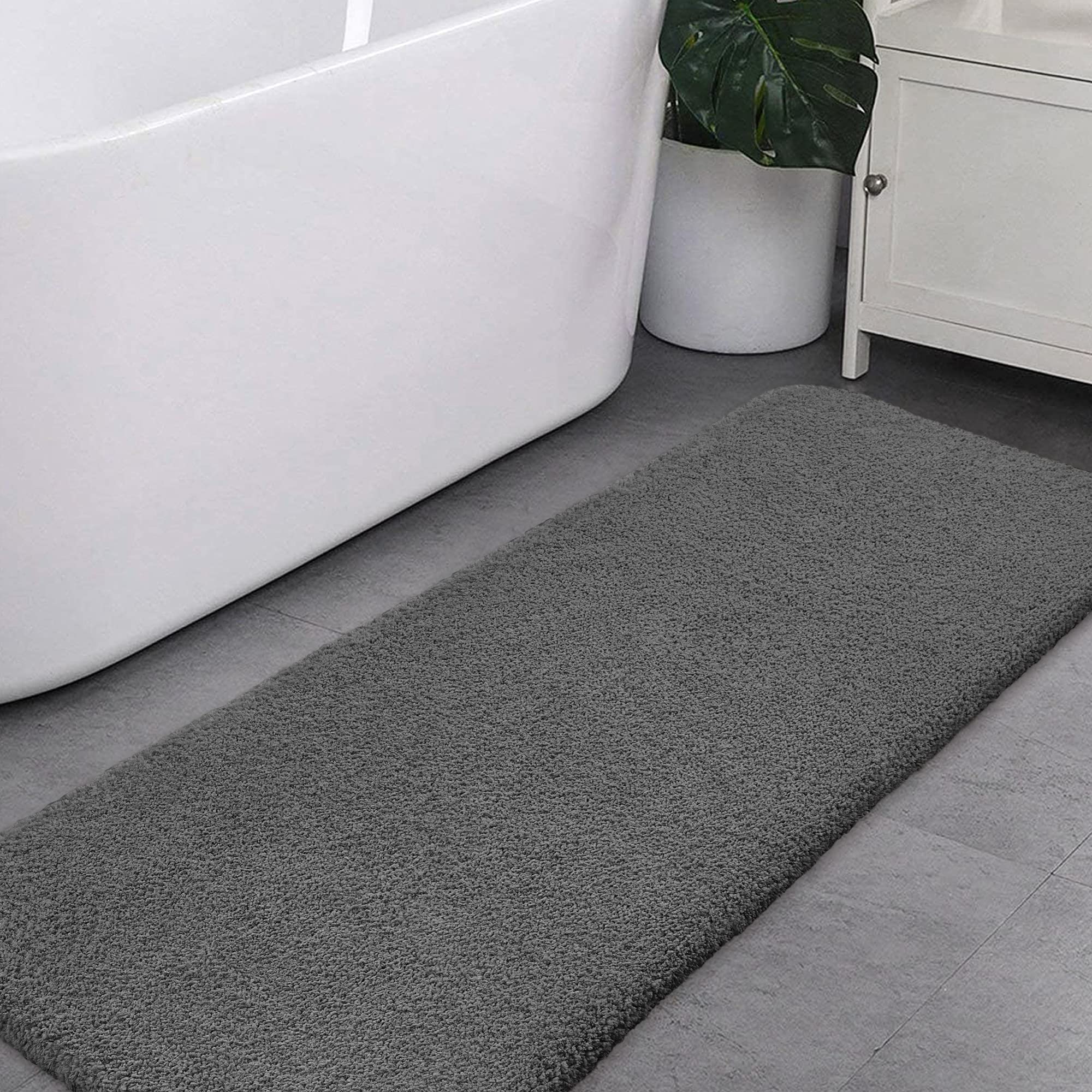 VANZAVANZU Non Slip Bath Mat Extra Large Bathroom Runner Rug Thickened Bath Rug for Bathroom Absorbent Ultra Soft Bedside Rug Fluffy Microfiber Carpet Runner Floor Mat - 50 x 122cm (Dark Gray)
