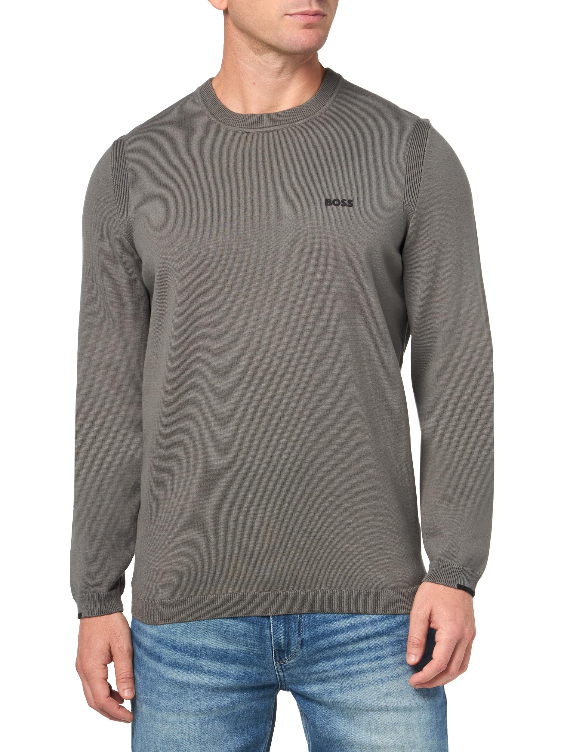 BOSS Tech Flex Cotton Stretch Knit Sweater, Fossil Grey, S
