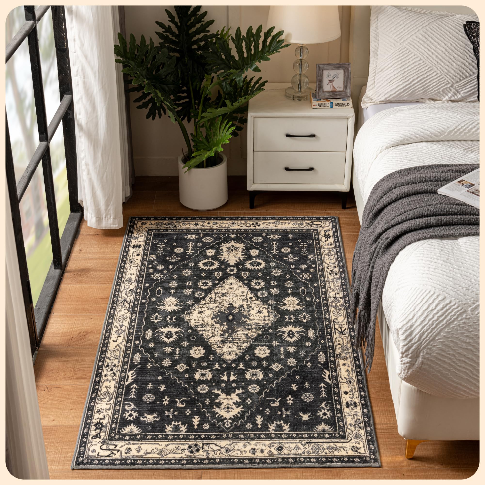 Photo 1 of Istana 3x5 Area Rug - Black Modern Rugs for Living Room 3x5 - Foldable Rugs for Bedroom/Living Room Rug - Stain Resistant Washable Rug - Eco-Friendly Small Area Rugs