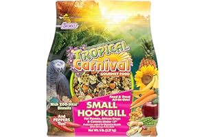 F.M. Brown's Tropical Carnival Gourmet Bird Food for Parrots, African Greys, and Conures Under 13", Probiotics for Digestive Health, Vitamin-Nutrient Fortified Daily Diet - 5 lb.