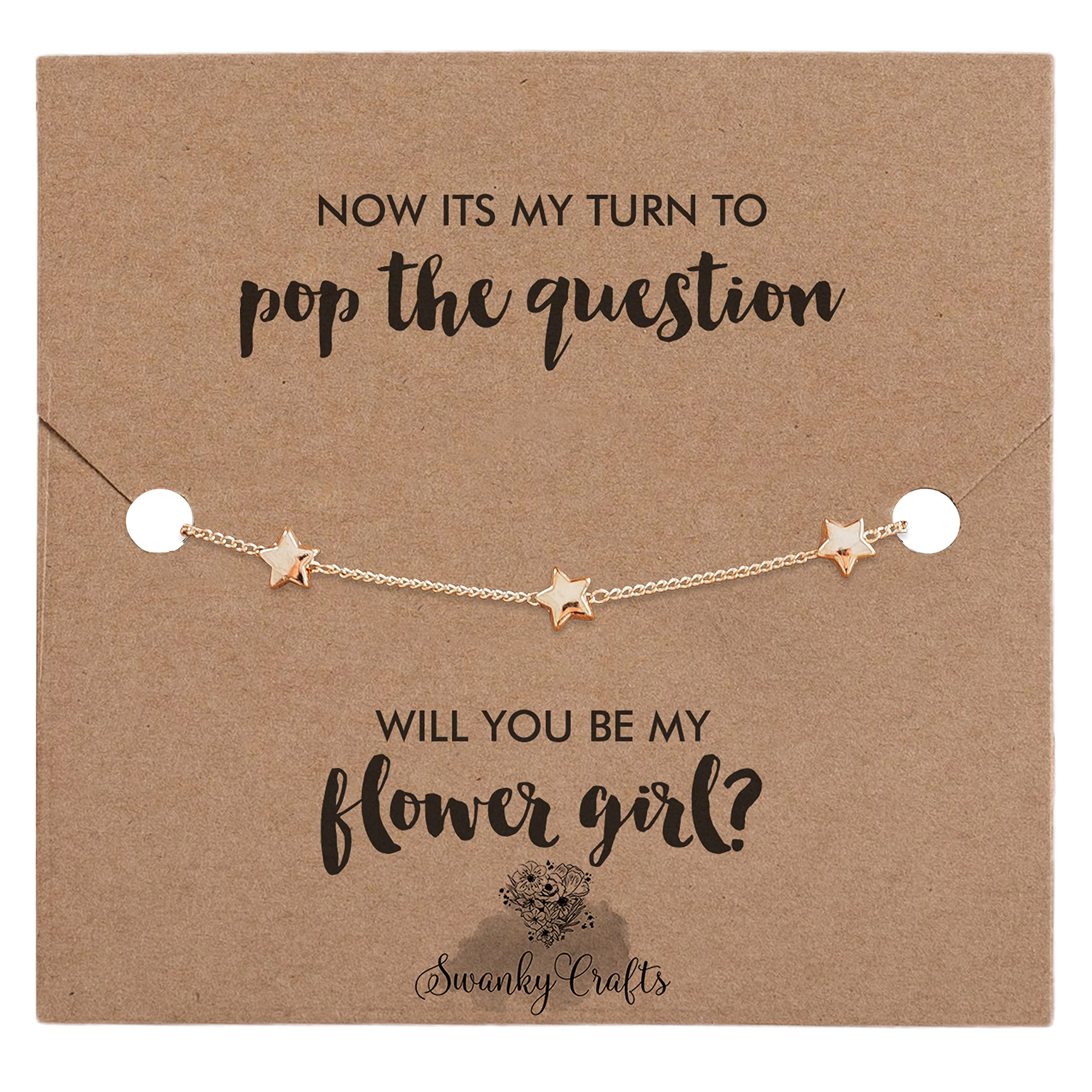 Swanky Crafts Will You Be My Flower Girl Proposal - Flower Girl Gifts, Flower Girl Presents Flower Girl Bracelet. Adjustable Gold Star Bracelet With Card And Gift Wrap.
