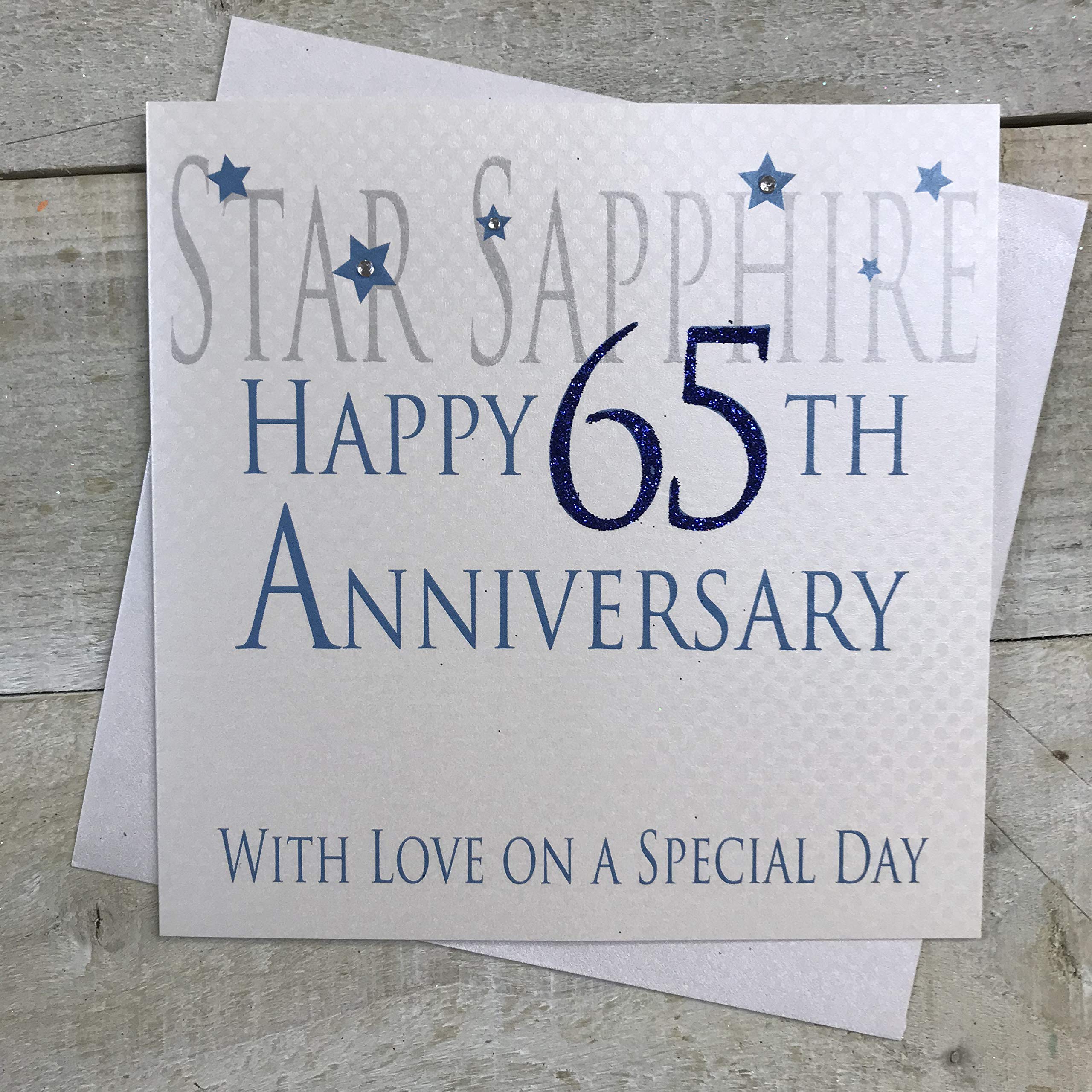 white cotton cards Star Sapphire Happy 65th Love On A Special Day, Handmade Anniversary Card (Code AW65)