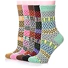 Color City Womens 5 Pairs Colorful Thick Knitting Cotton Crew Socks - Warm Wool Winter Socks