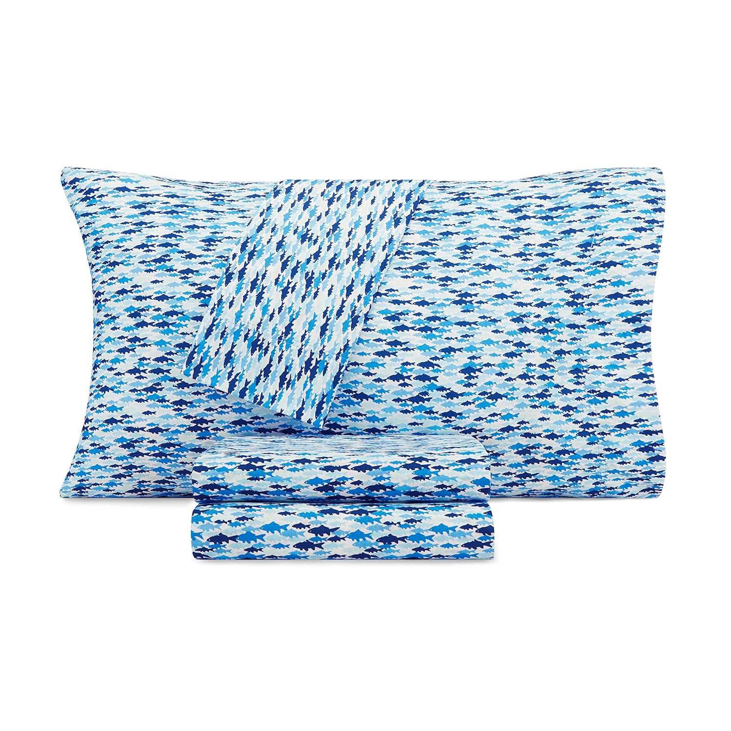 Nautica Kids School of Fish Cotton-Rich Sheet Set (Multi Blue Mini Fish, Twin XL)