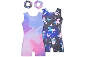 Tstiti Gymnastics Leotards for Girls 2 Pack Sparkly Kids Biketards Dance Unitards Matching Hair Scrunchies