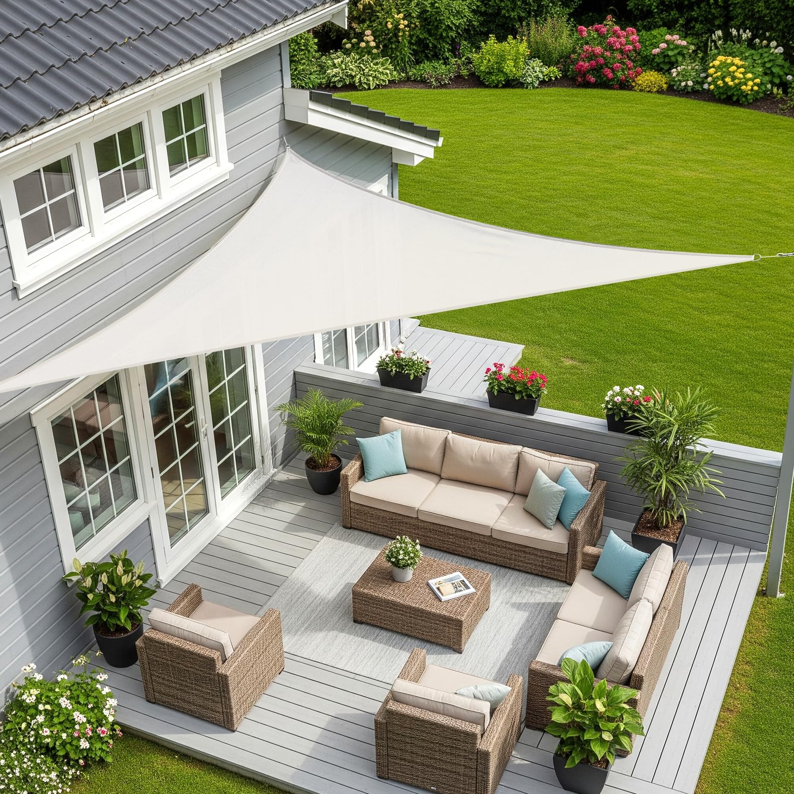 Sunnylaxx 4x4x5.65m Triangle Shade Sail,Cream Waterproof Sun Shades Outdoor Canopy 95% UV Block Water Resistant Sunshade for Patio,Garden,Backyard