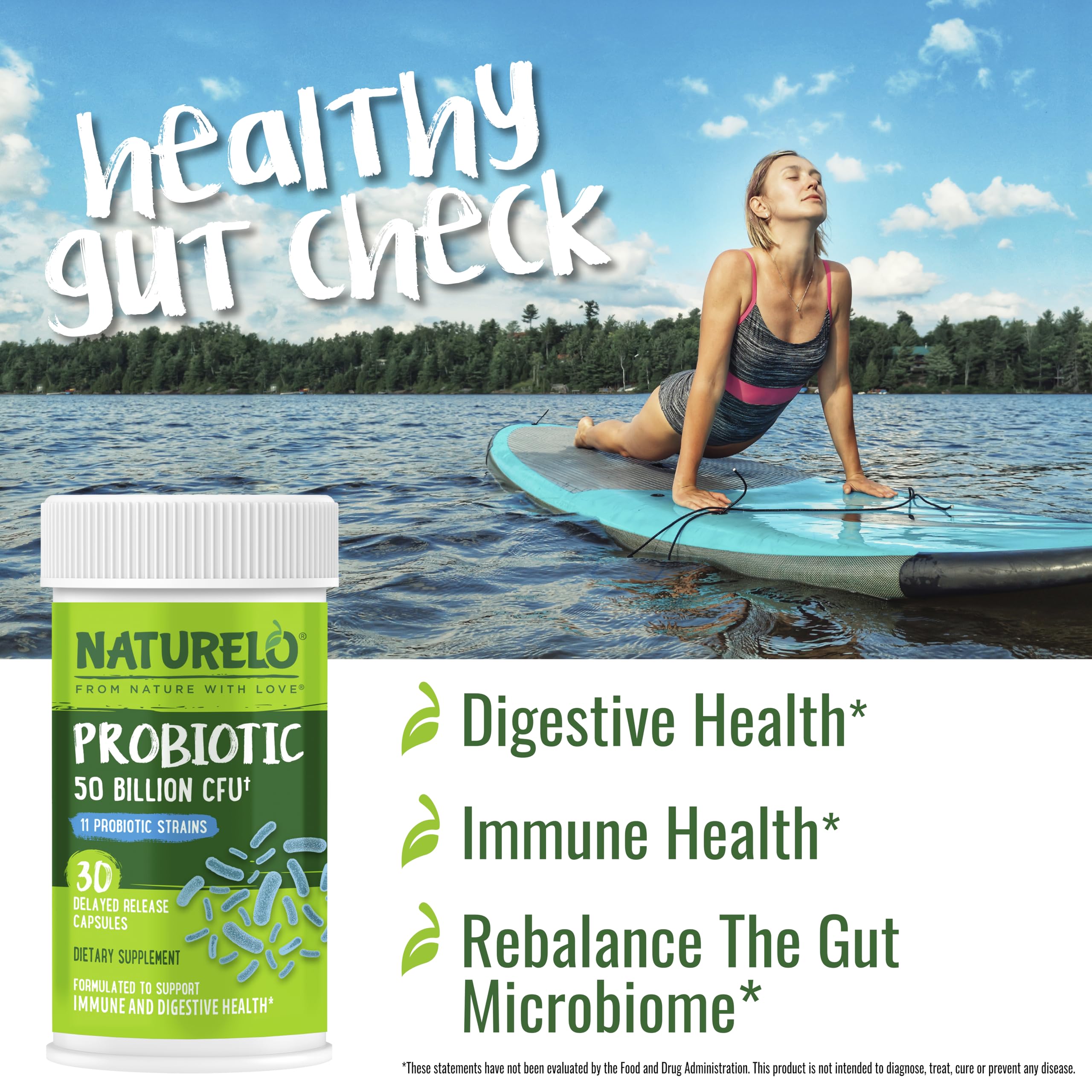 NATURELO Probiotics for Digestive Health - 50 Billion CFU, 11 Strains Daily Supplement - Boosts Immune System, Delayed Release, 30 Vegetarian Capsules