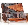Avocrafts Walnut Coasters Set, Epoxy Coasters, Modern Coasters with Holder, Walnut Coasters No Scent