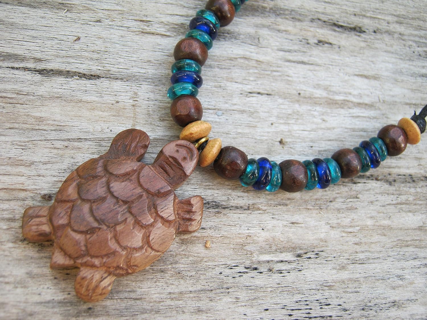 Carved Wood Turtle Necklace, Wooden Tortoise Pendant, Vegan
