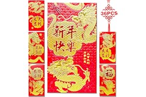 GENERIC 36pcs Chinese Red Envelopes Lucky Money Envelopes 2024 Chinese New Year Dragon Year Envelope Hong Bao Red Pocket Envelope for Cash Embossed Foil Chinese Lunar Envelopes for Spring Festival Party Gifts