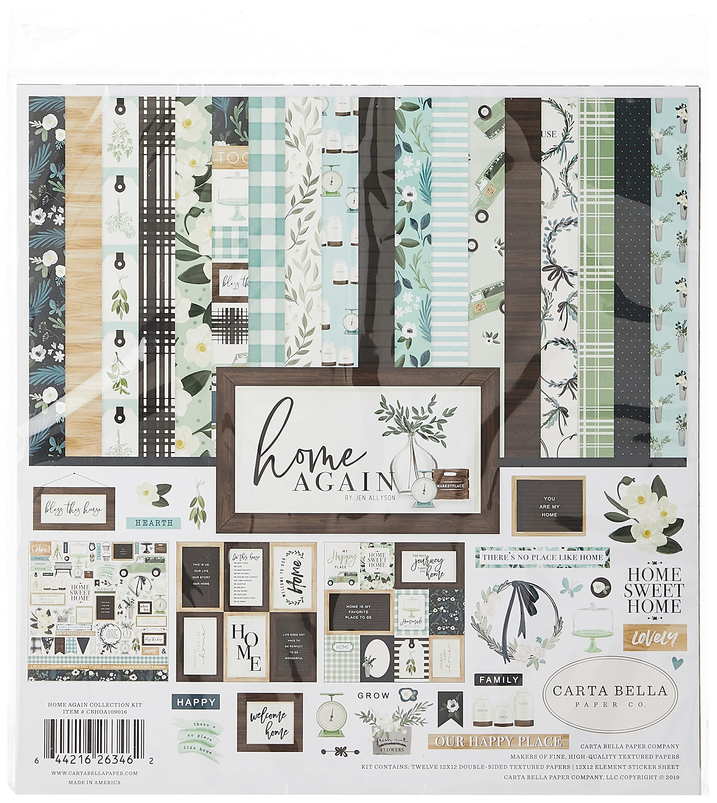 Carta Bella Home Again COLLECTN 12X12 KIT, Paper, Green, Blue,Woodgrain, Black, Teal, One Size