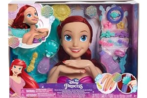 Disney Princess Shimmer Spa Ariel 8-inch Styling Head, 20-Pieces, Red Hair, Pretend Play
