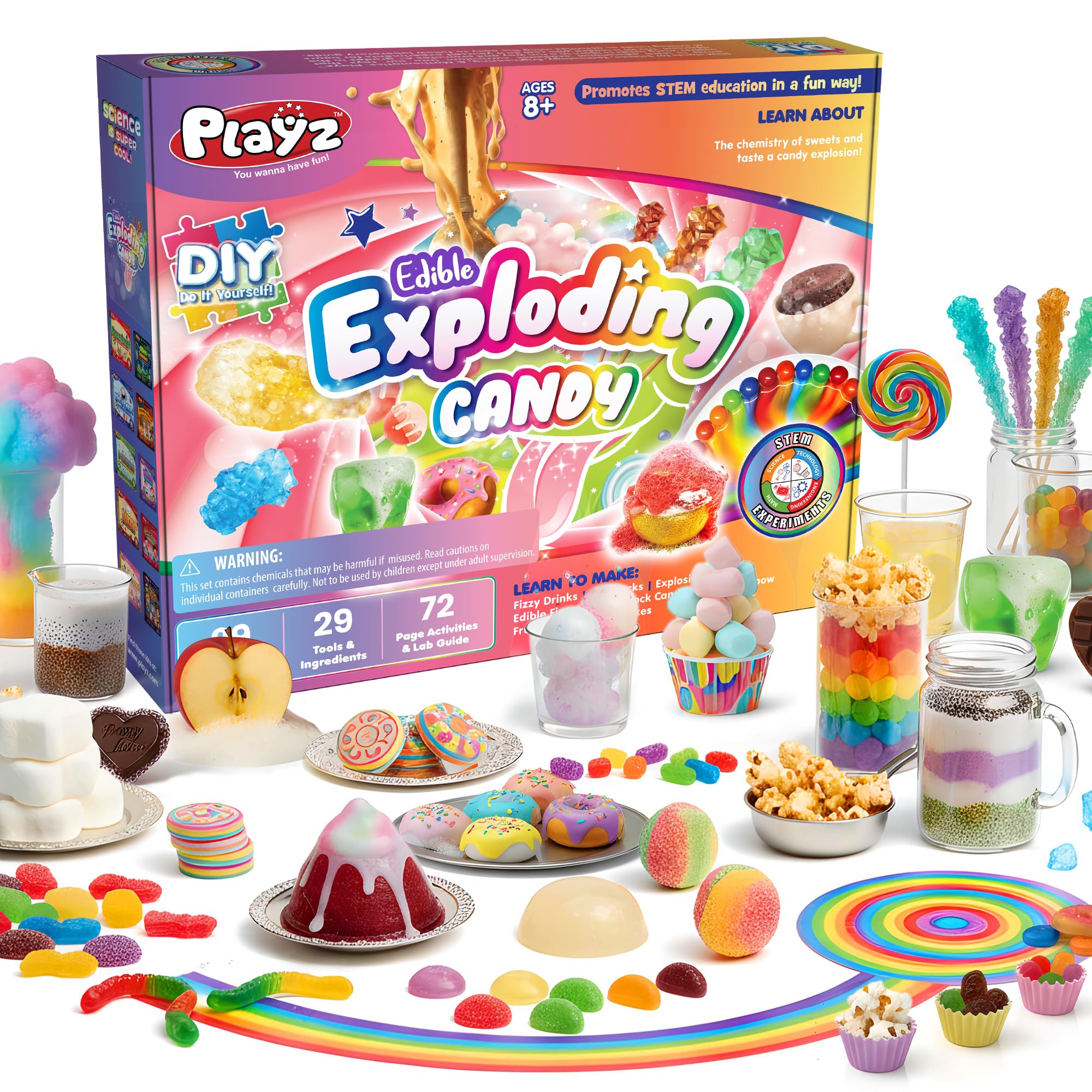 Photo 1 of Playz Edible Exploding Candy Making Science Kit for Kids Ages 8-12 Years Old - Food Science Chemistry Kid Science Kit with 29 Experiments, Educational Science Kits for Boy & Girls