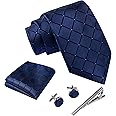 Ties for Men Set with Pocket Square Cufflink and Tie Clip | Necktie Handkerchief in Gift Box for Wedding and Business