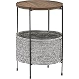 Amazon Brand – Rivet Meeks Round Side Table with Fabric Storage Basket, 24"H, Walnut and Grey