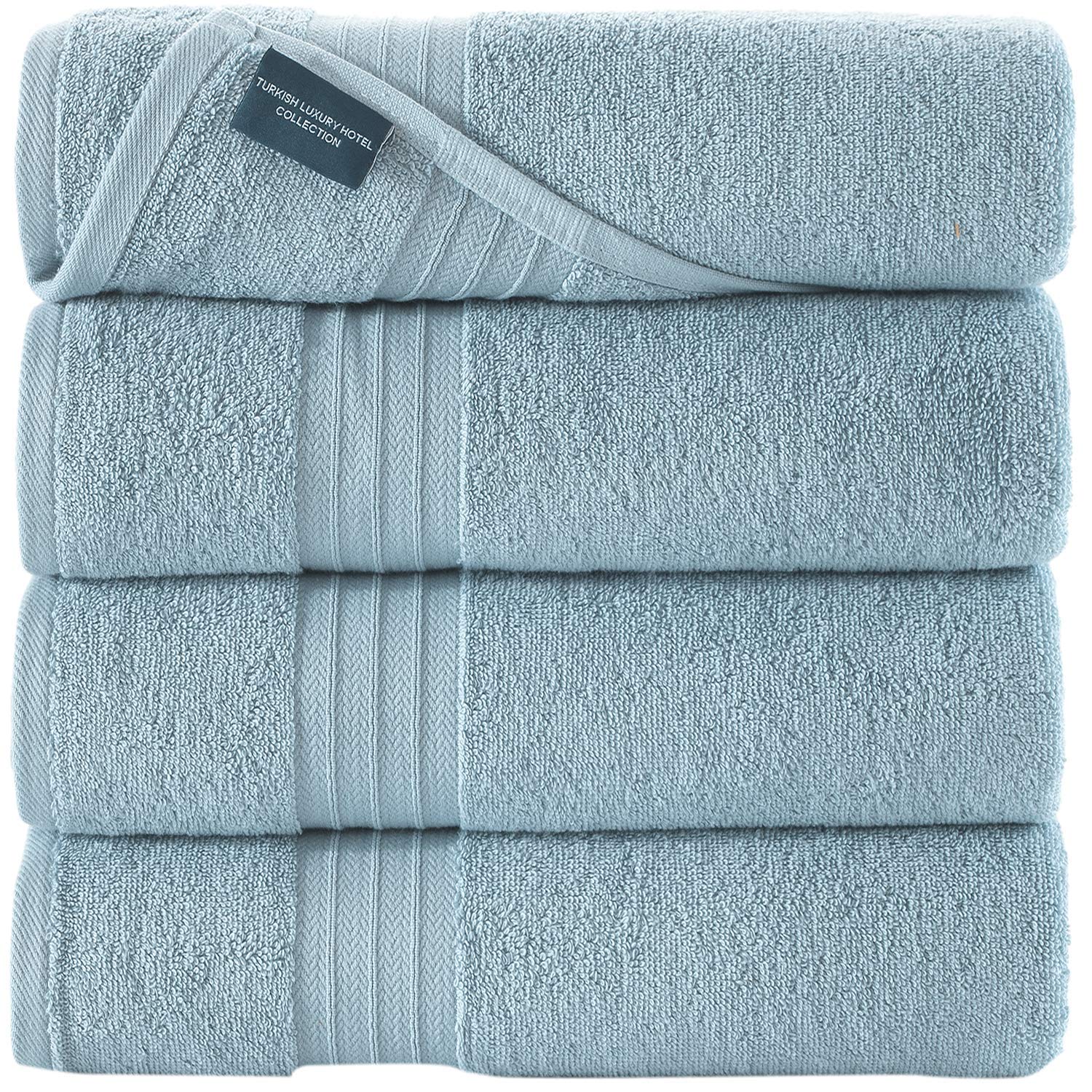 Qute Home 4-Piece Bath Towels Set, Bosporus Collection 100% Turkish Cotton Premium Quality Towels for Bathroom, Quick Dry Soft and Absorbent Turkish Towel, Set Includes 4 Bath Towels (Sky Blue)
