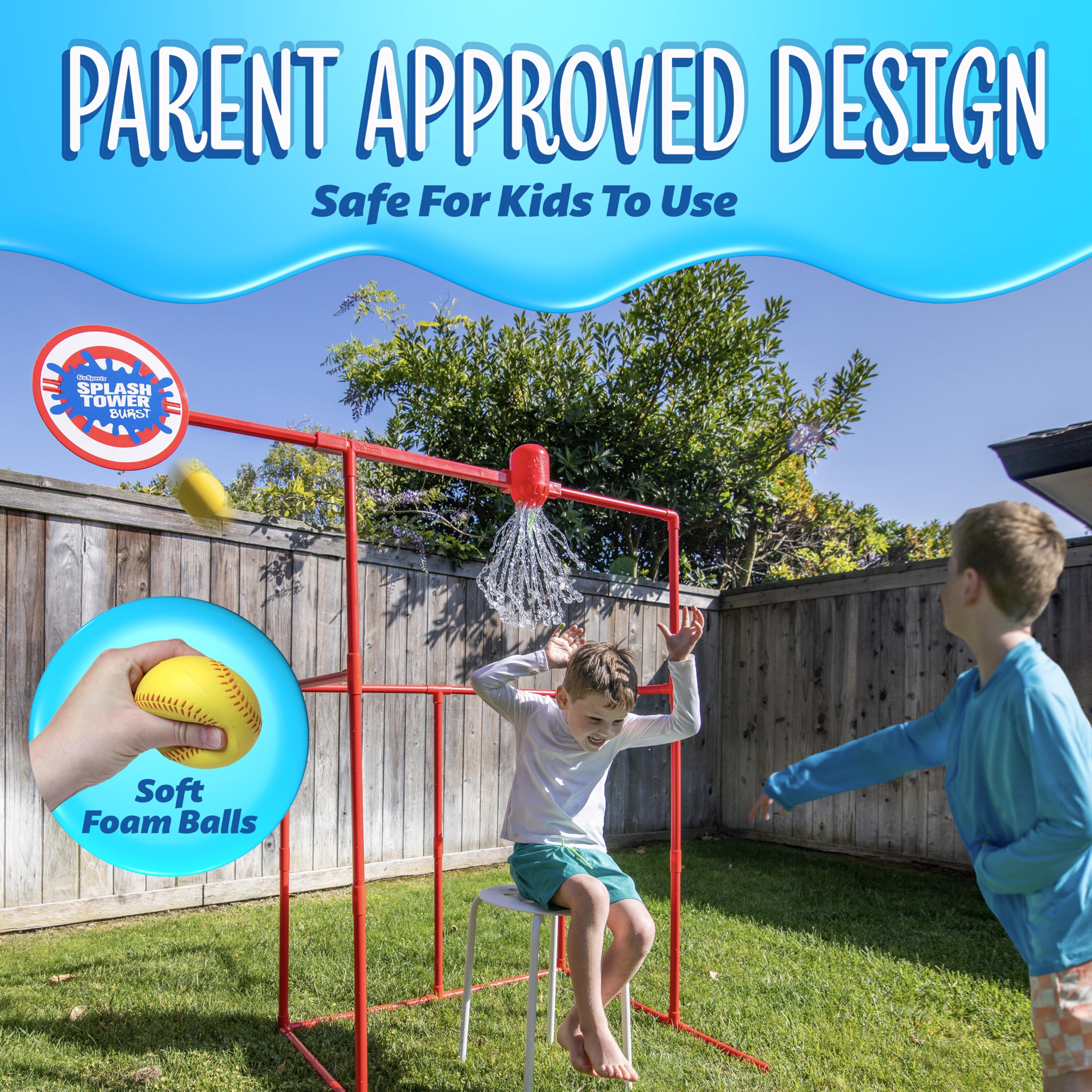 GoSports Backyard Water Toy Game for Kids & Adults - Splash Tower Burst Water Balloon Dunk Tank