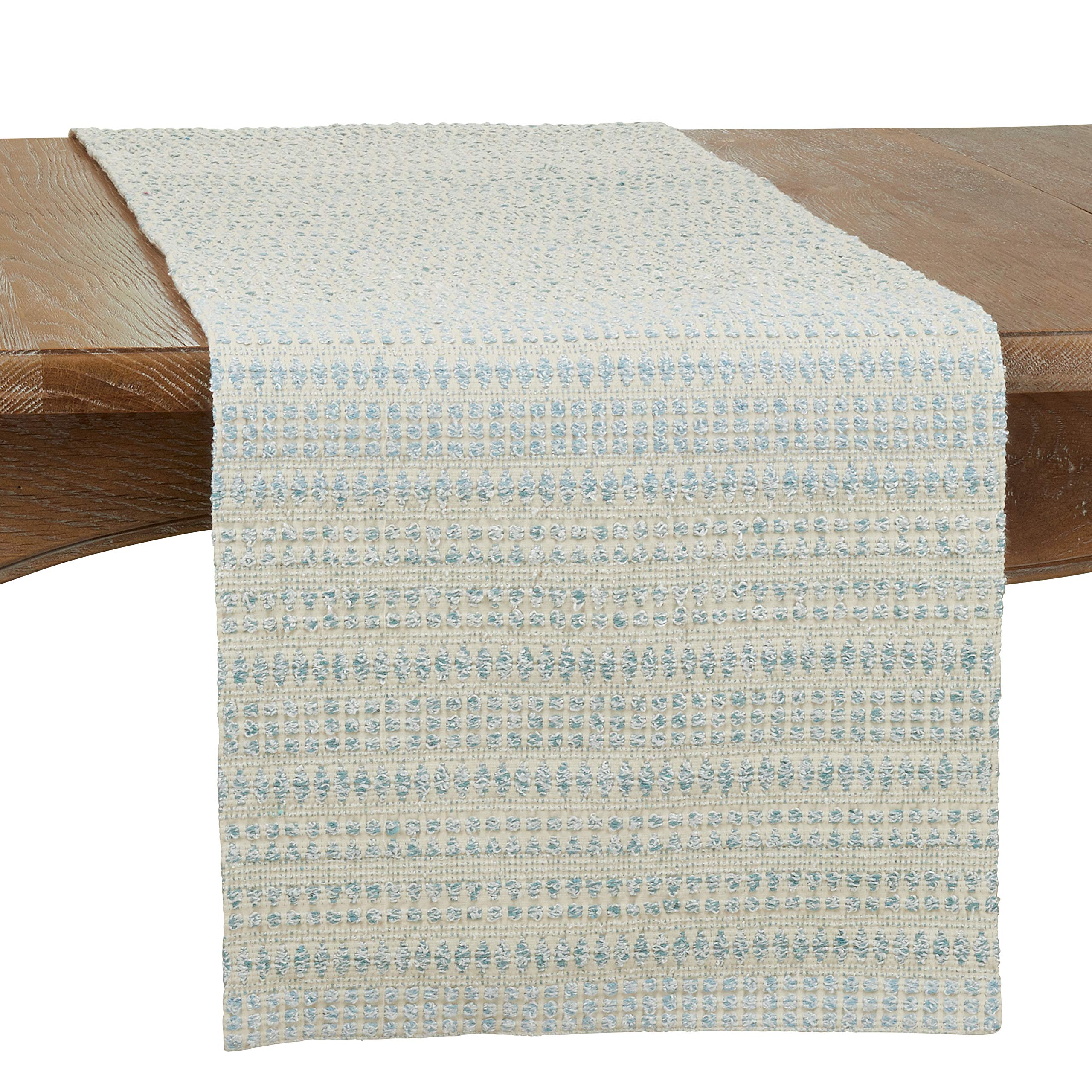 SARO LIFESTYLE 840.A1672B Kema Collection Woven Line Table Runner, 70% cotton-30% Polyester, Aqua