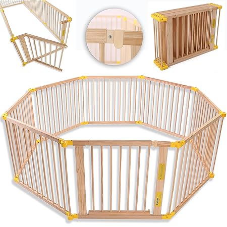KIDUKU® 7,2 Meter Laufgitter XXL klappbar inkl. Tür, bestehend aus 8 Elementen, individuell formbar Laufstall Absperrgitter