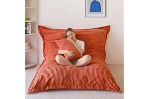 MAXYOYO Giant Bean Bag Chair with Pillow, 3 in 1 Convertible Bean Bag Chair for Adults with Washable Cover, Removable Floor Cushion Stuffed Floor Lounger for Living Room Bedroom, Orange, Full