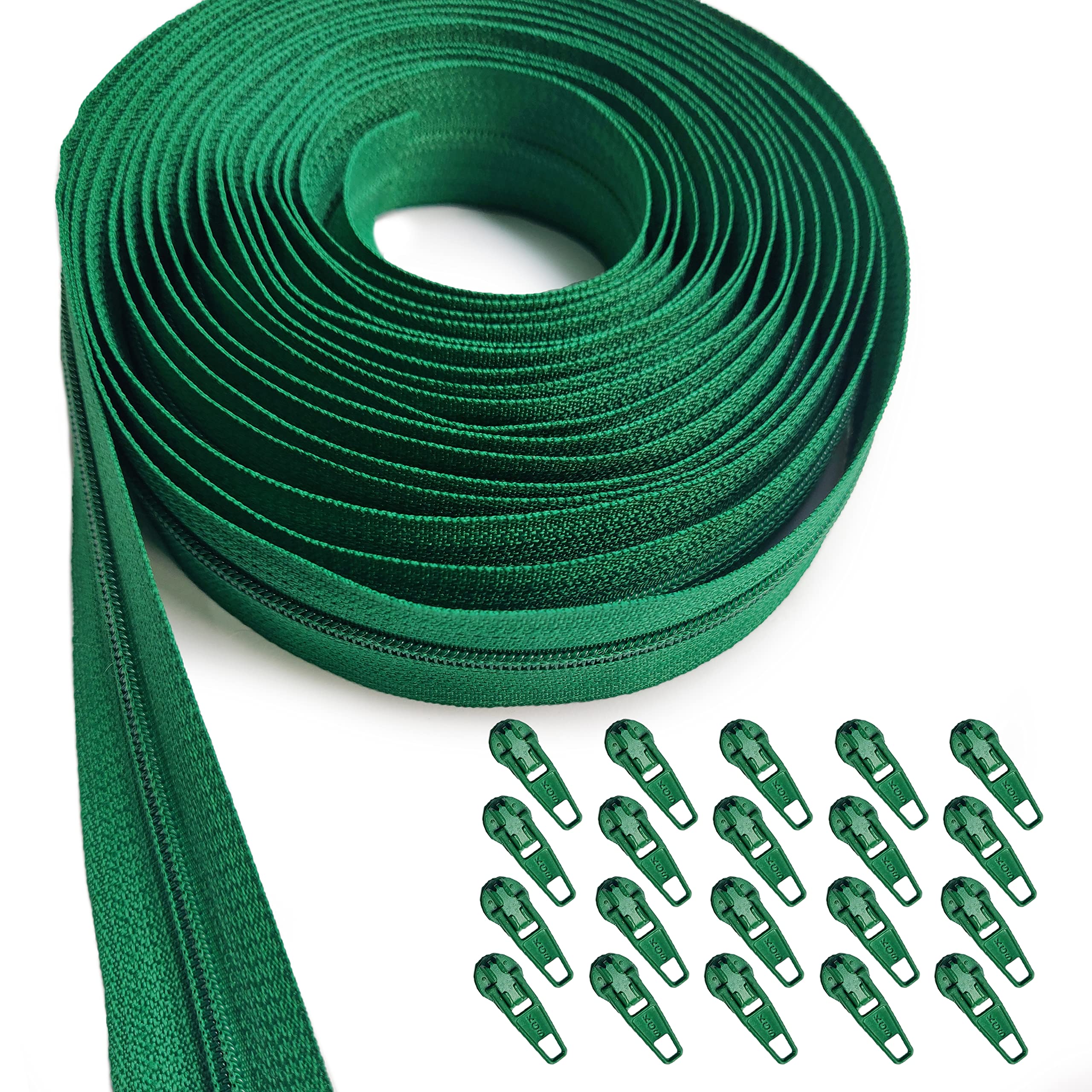 KGS Zipper by The Yard | 4 Yards Continuous Nylon Coil Zipper Roll with 20 Matching Pulls | #3 Bulk Zip Tape for Sewing Bags, Purses, Backpacks, Jackets, DIY Craft and Repair (Forest Green)