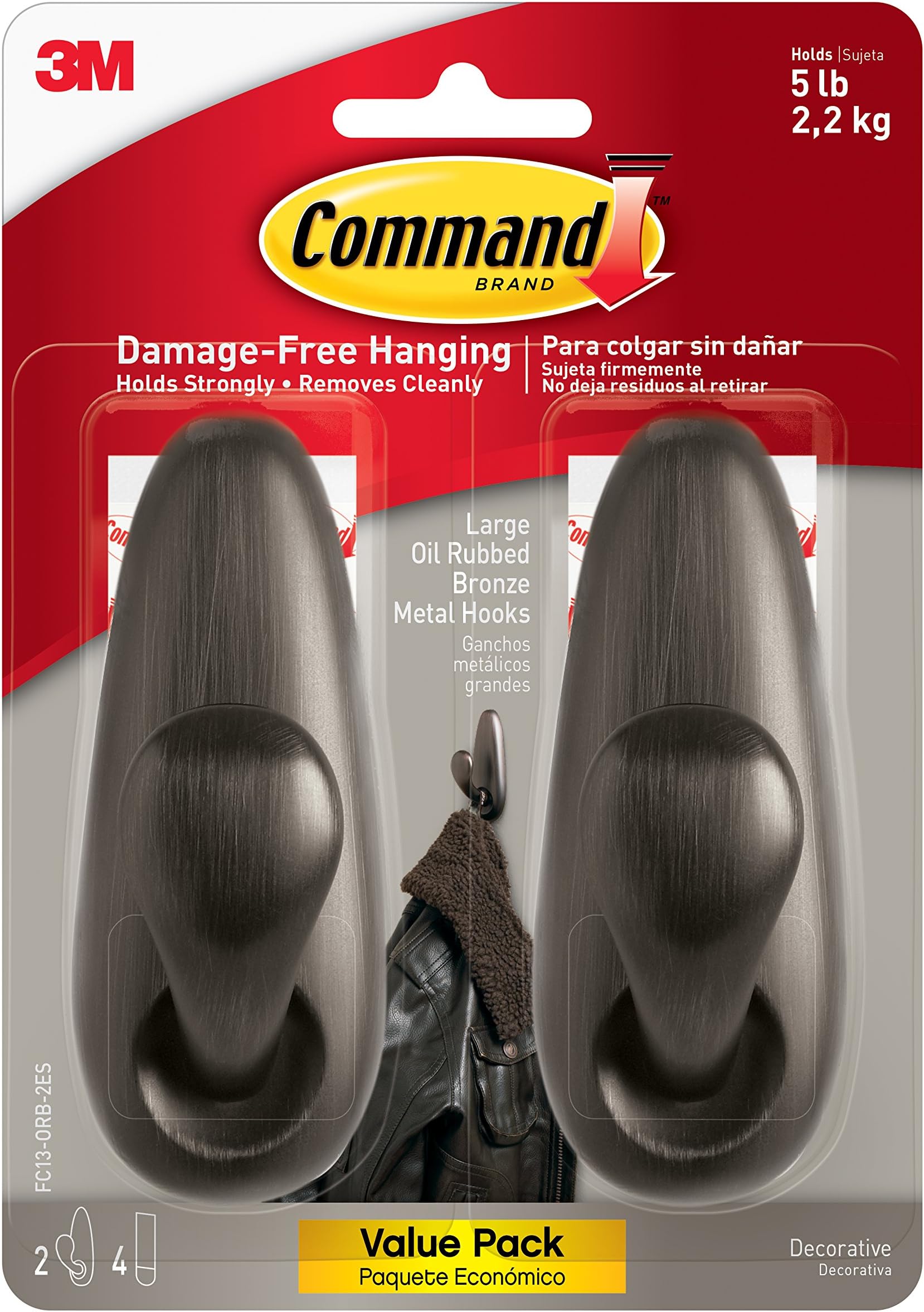 Command Forever Classic Large Metal Wall Hooks, Damage Free Hanging