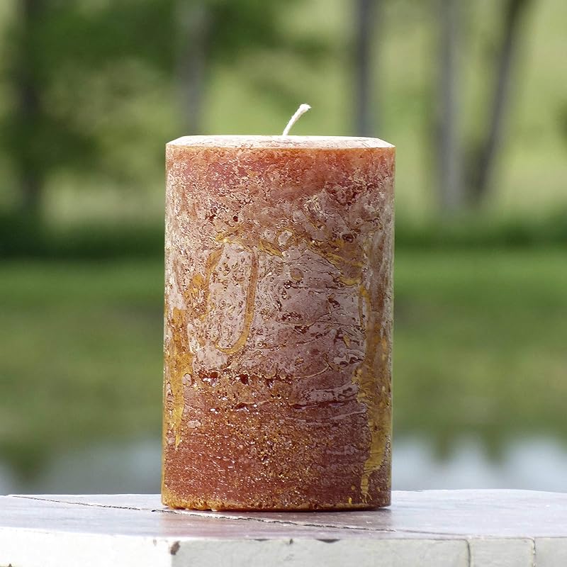 Rustic Textured Rusty Orange Unscented Pillar Candle