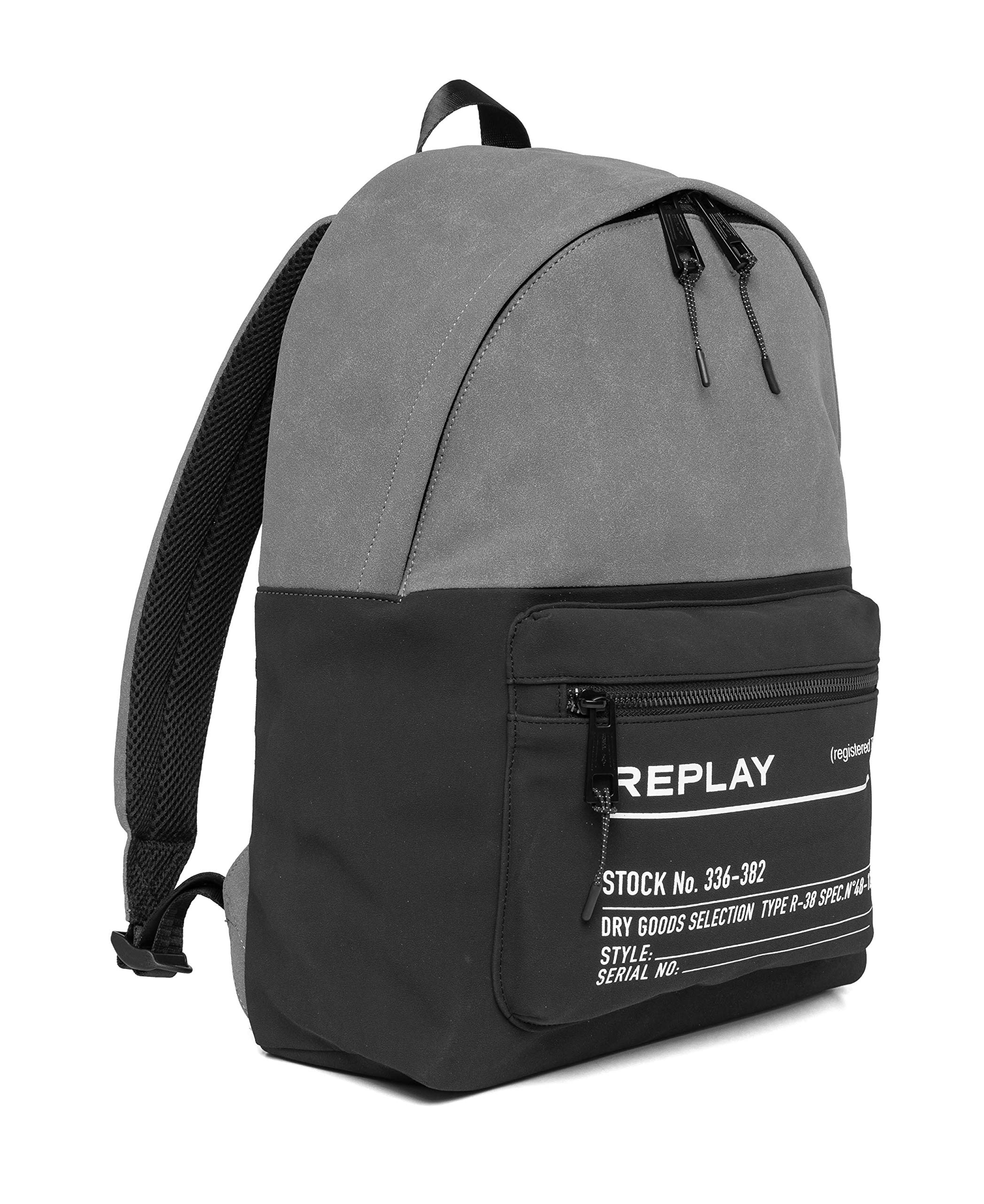 Replay Men's Fm3504 Backpack Handbag, 1447 Black Mouse Grey, UNIC