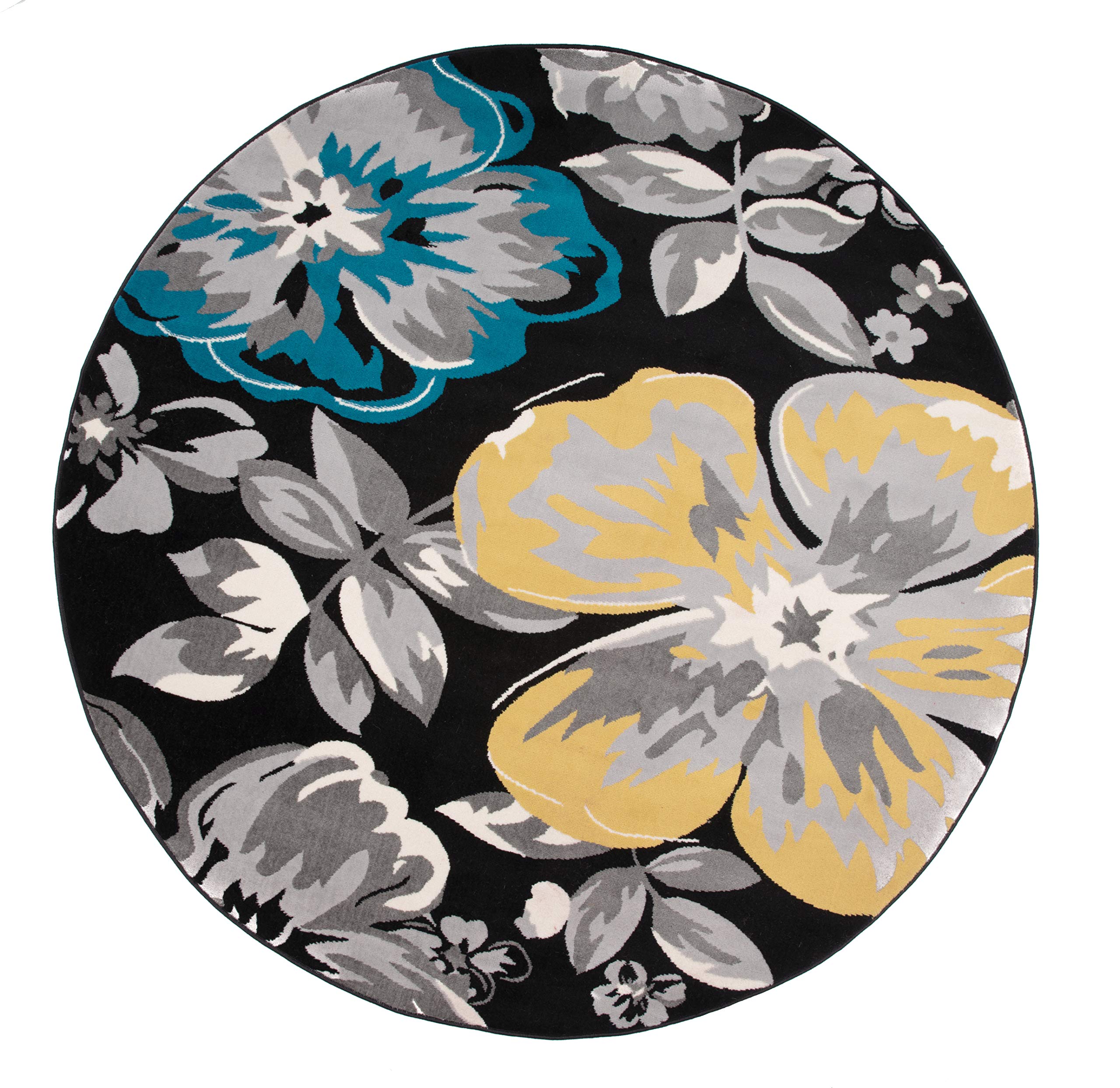 Modern Floral Round Rugs 6' 6" Black (6' 6" Diameter)