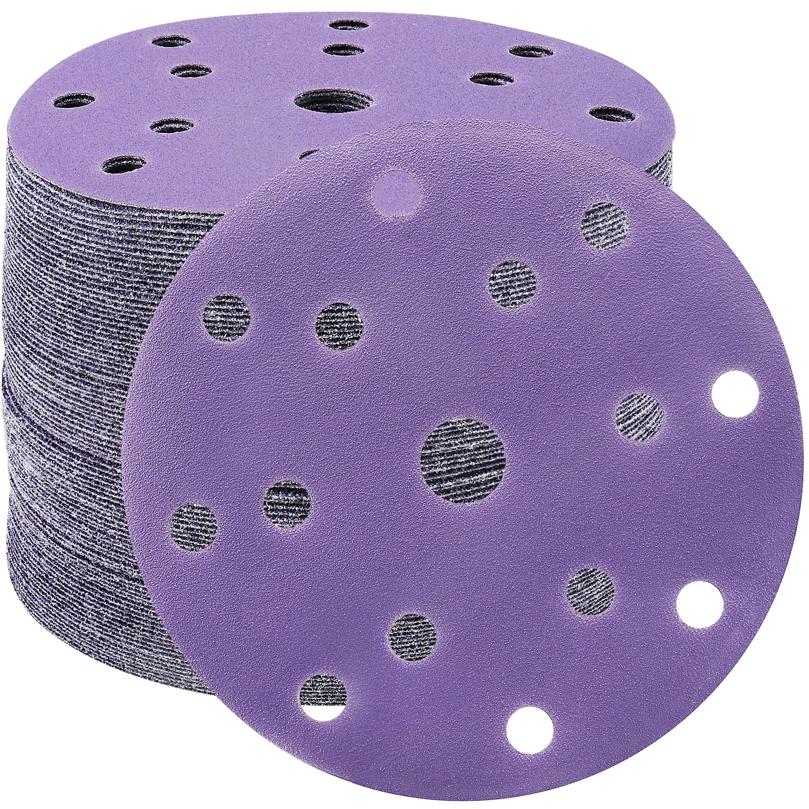 STEBRUAM 50pcs 150mm Sanding Discs 120 Grit 15 Holes Hook and Loop Sanding Pads for 6Inch Random Orbital Sander Purple