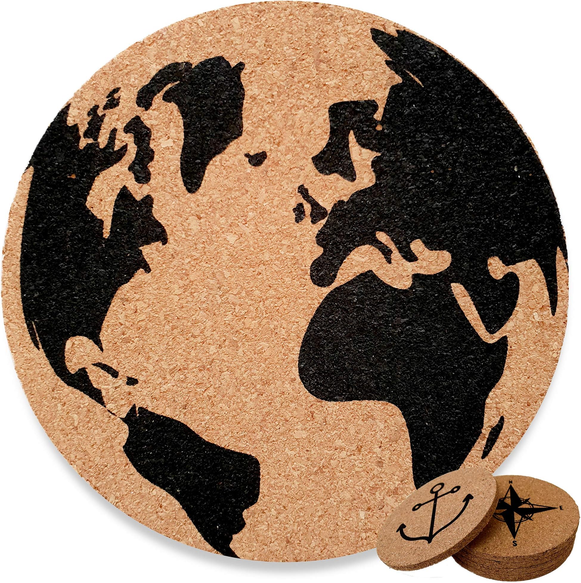 Drink Coasters Set Of 6 | Cork Coasters For Drinks | Non Slip Rustic Kitchen Barware Decor | Protect Your Table From Stains | Travellers Edition.