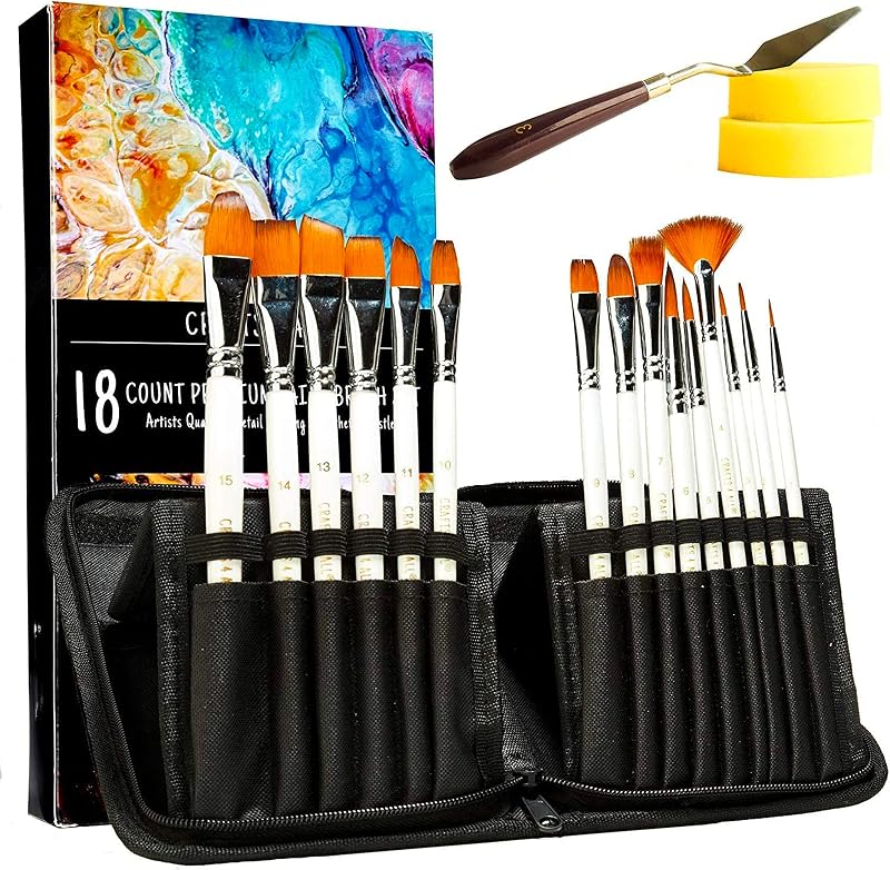 Crafts 4 ALL Acrylic Paint Brushes 18 Pack Nylon Hair Art Set