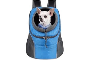 WOYYHO Pet Dog Carrier Backpack with Storage Pockets Small Dog Front Backpack Adjustable Straps Dog Backpack Breathable Dog Front Carrier with Safety Belt for Travel Hiking Cycling Outdoor Use