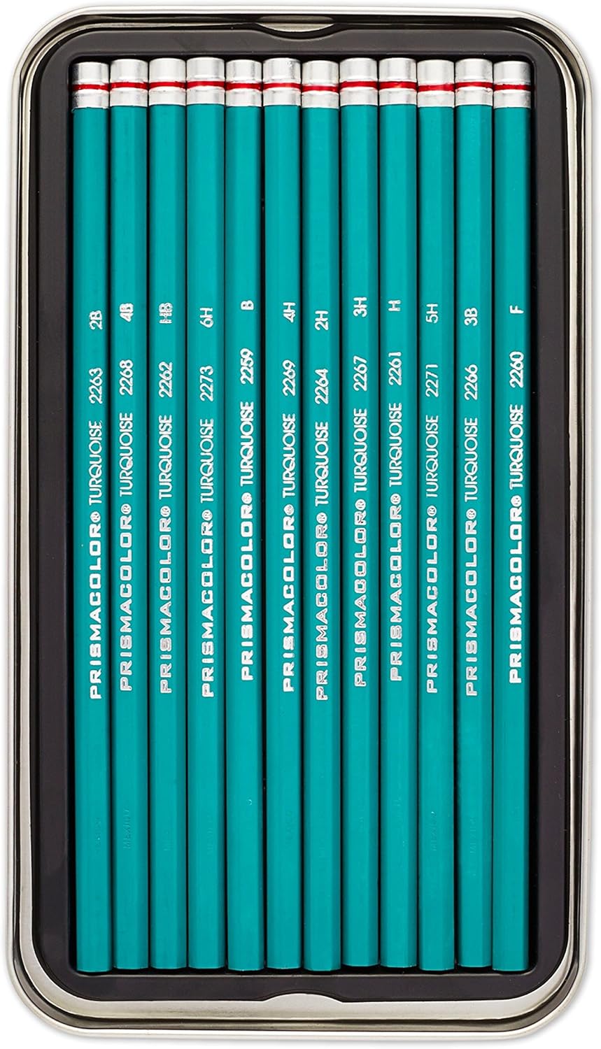 Prismacolor 24192 Premier Turquoise Graphite Sketching Pencils, Medium Leads, 12-Count : Wood Colored Pencils : Office Products