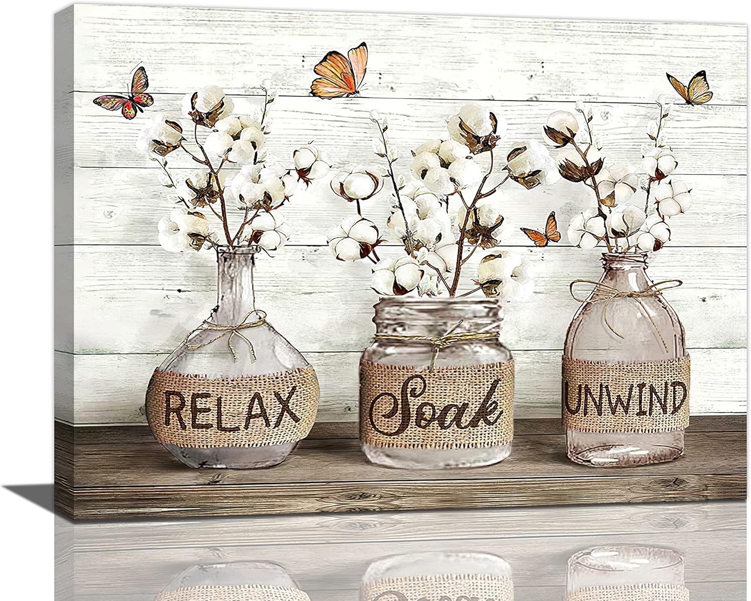 Wall Décor - Tijuboni Farmhouse Bathroom Decor Wall Art Rustic Cotton Pictures Canvas Print Country Relax Soak Unwind Sign Artwork Modern Home Decor for Bathroom Framed Ready to Hang 12