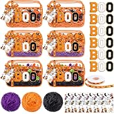 Sunnymove 6 Pack Halloween Bag Gift Kit, Orange Clear Zipper Pouches with Raffia Filler, Gift Tags and Embroidered Patches for DIY Boo Basket Party Favors