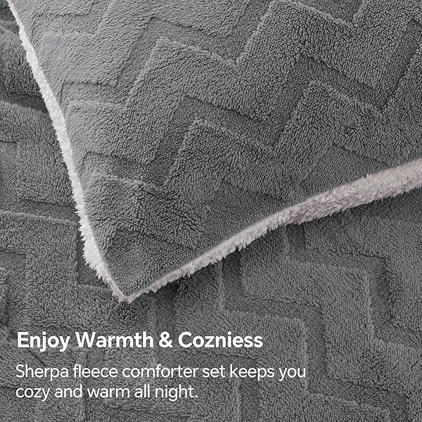 BEDELITE FLUFFY QUEEN COMFORTER SET – SUPER SOFT SHERPA GREY COMFORTER FOR QUEEN SIZE BED, LUXURY WARM BEDDING SET FOR WINTER, FUZZY BED SET 3 PIECES (1 COMFORTER, 2 PILLOWCASES)