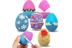 BMMFF 6PCS Easter Basket Stuffers White Eggs Painting Kit-Paintable Flocking Eggs, Doodle Kit for Princess DIY Design, Easter Basket Essentials Decoration Hunts Fillers Gift