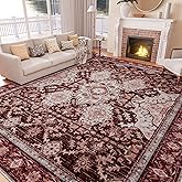 AMTOVO 8x10 Area Rugs for Living Room, Large Non-Slip Washable Rug, Boho Vintage Retro Medallion Print Pattern Carpet for Bedroom Dining Room Home Office Nursery Dorm Farmhouse, Vintage Red