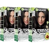 Garnier Nutrisse Ultra Coverage Hair Color, Permanent Hair Dye for Up to 8 Weeks of Stubborn Gray Coverage, Vegan &amp; Cruelty-Free, 200 Deep Soft Black (Black Sesame), 3 Count