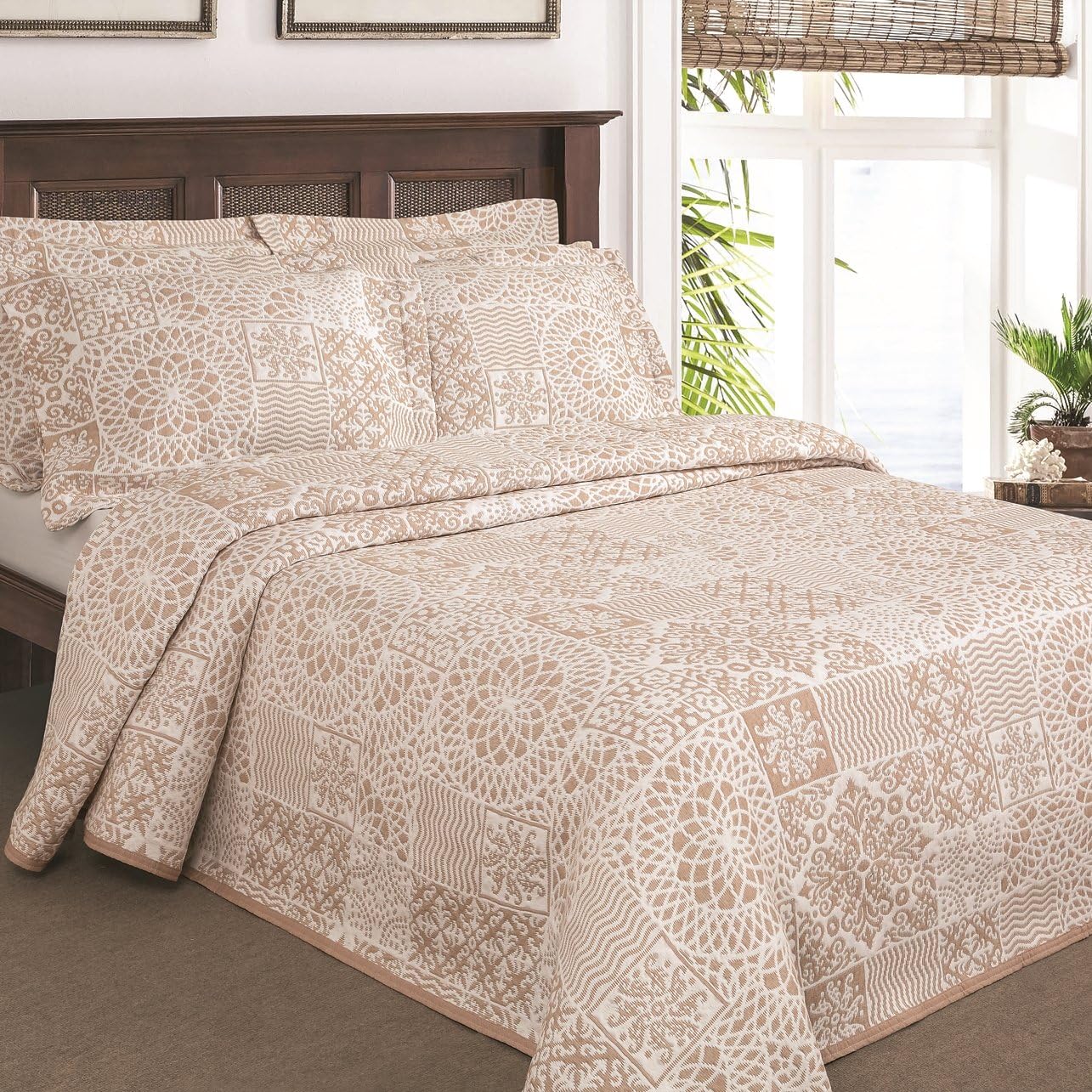 Richard Inglis Elainer Home Living Lace Patchwork Quilted Bedspread, Oatmeal, Single