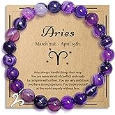 ZCCLINN Aries Bracelets Birthday Gifts, Zodiac Astrology Bracelets Present for Women, Aries Constellation Crystal Bracelet, Purple Unique Jewelry with Wish Card for Sister Mom Friend