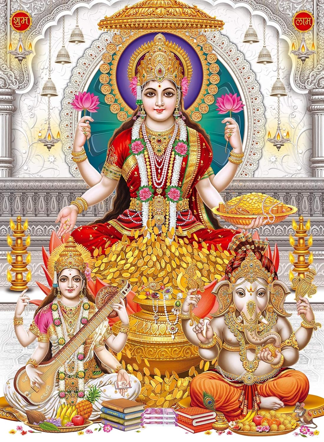 BuzzKards New Shree Laxmi Ganesh and Saraswati MATA Glossy Wall Poster