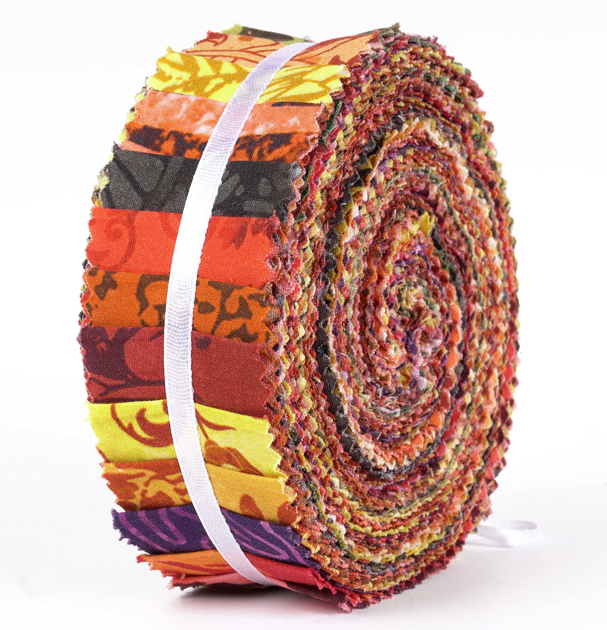 Soimoi 40Pcs Batik Print Precut Fabrics Strips Roll Up 1.5x42inches Cotton Jelly Rolls for Quilting - Mustard Yellow