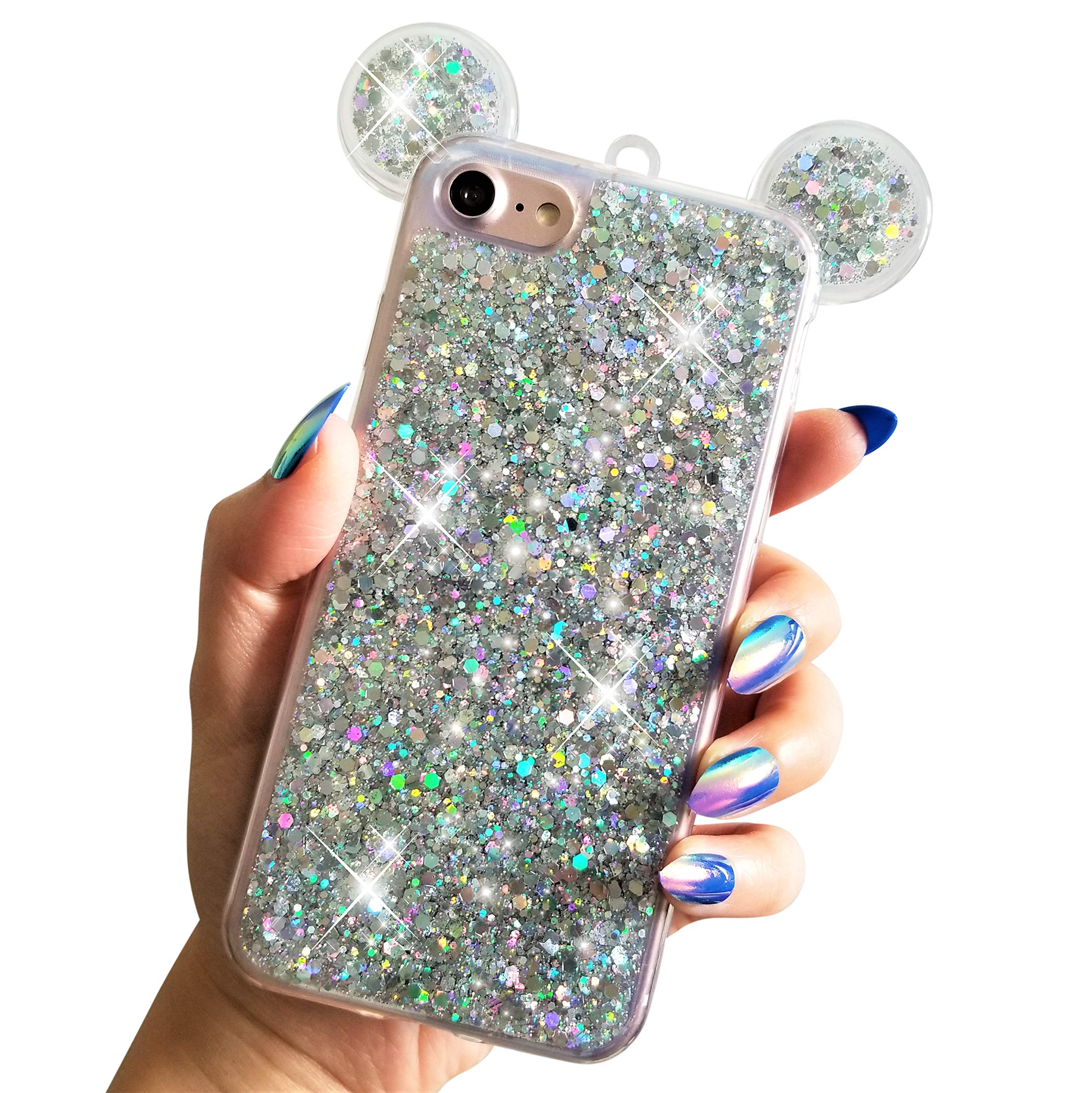 Nama For Iphone 7 8 4 7 Iphone Se 2nd Gen Soft Tpu Holographic Dots Minnie Mickey Ears Shiny Glitter Disney Back Cover Case Silver Buy Online In Brunei At Desertcart