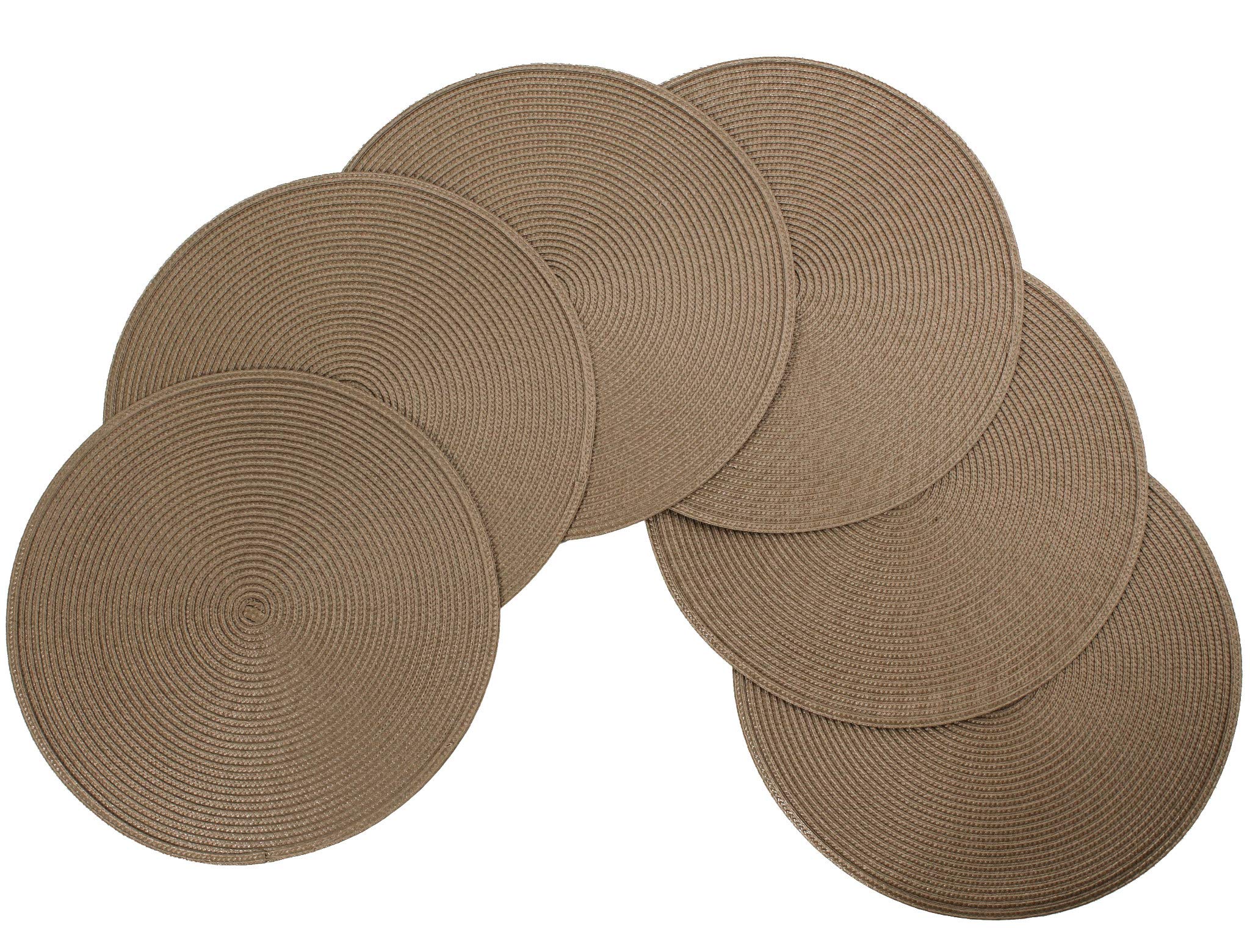 Vienna Woven Spiral Table Placemats 15 Inches Round Set of 6 Non-Slip Dining